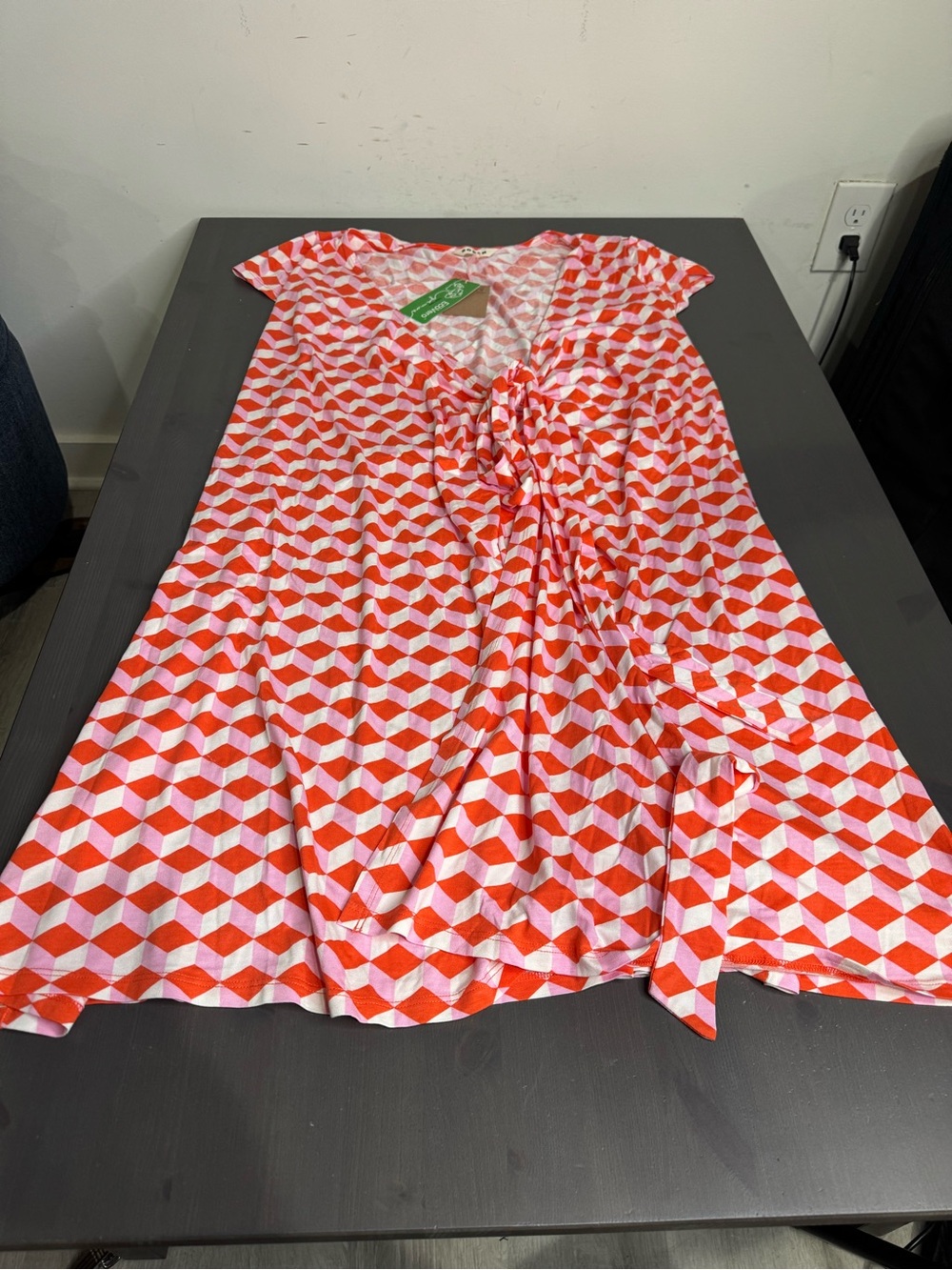 Boden Joanna Cap Sleeve Wrap Dress In Red Diamond Cube - Picture 7 of 10